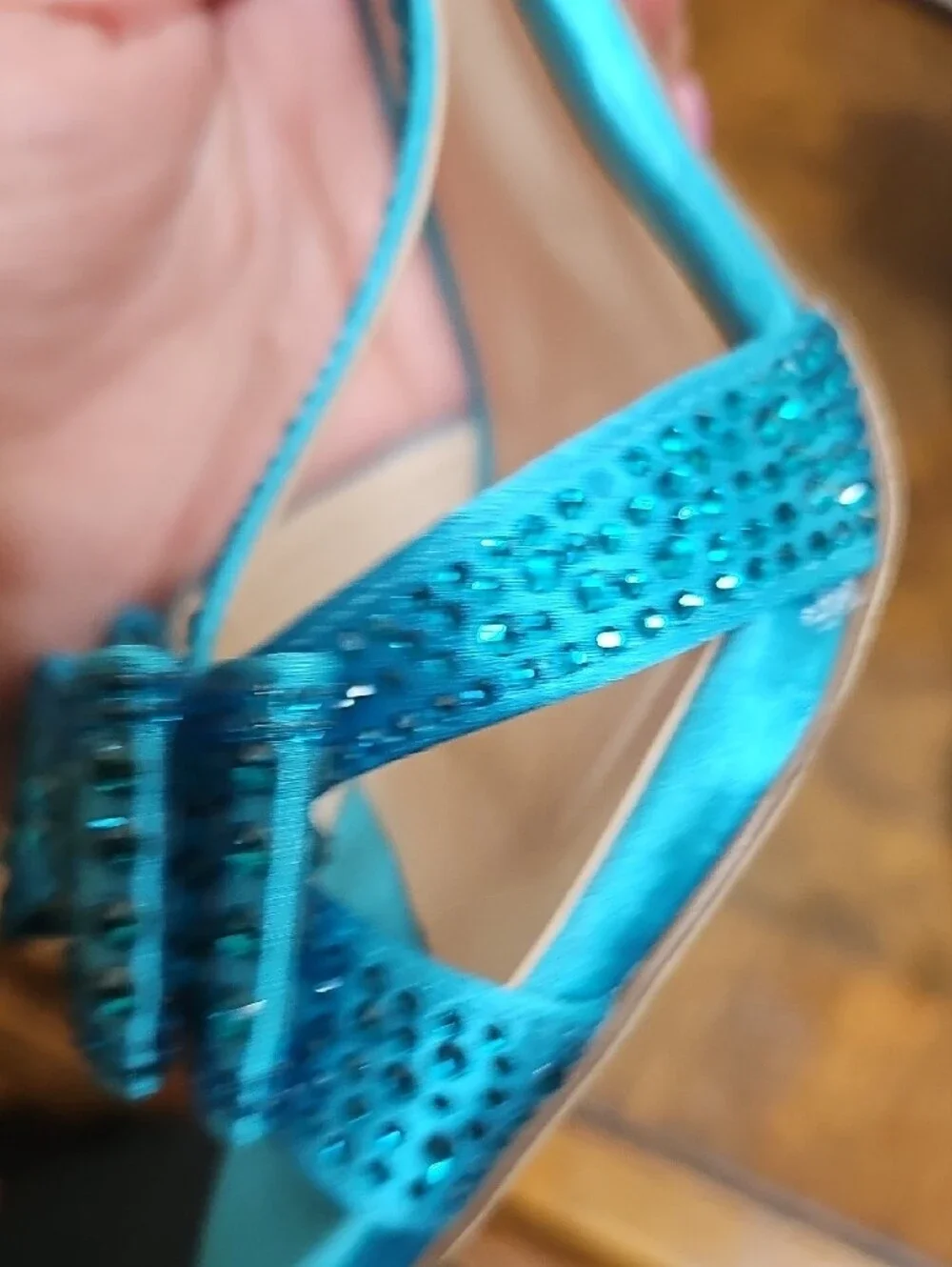 Elegant Teal Satin T-Strap Heels with Bow Accent